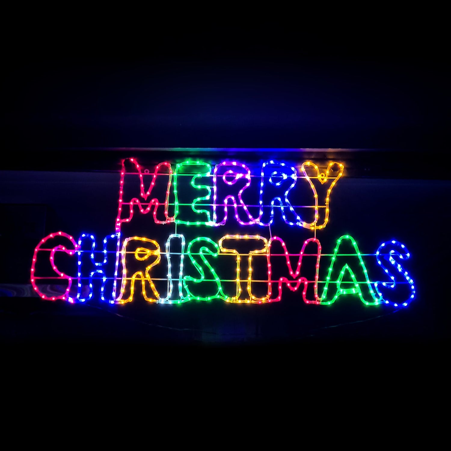 Christmas LED Motif Animated Merry Christmas 160x60cm Rainbow Edition Outdoor - Lights Fiesta