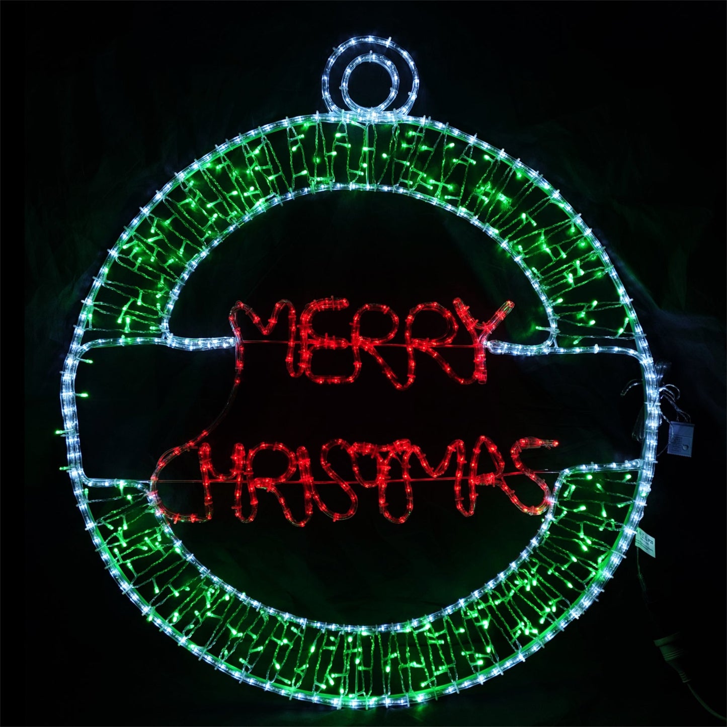 Clearance Christmas LED Motif Merry Christmas Bauble 8 Functions 117x103cm Red Green Outdoor