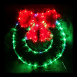 Christmas LED Motif PVC Tinsel Filled Red Ribbon Wreath 46x50cm Outdoor Display