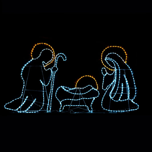 Christmas LED Motif Haloed Holy Family Mary Joseph & Baby Jesus 120x220cm Outdoor Display