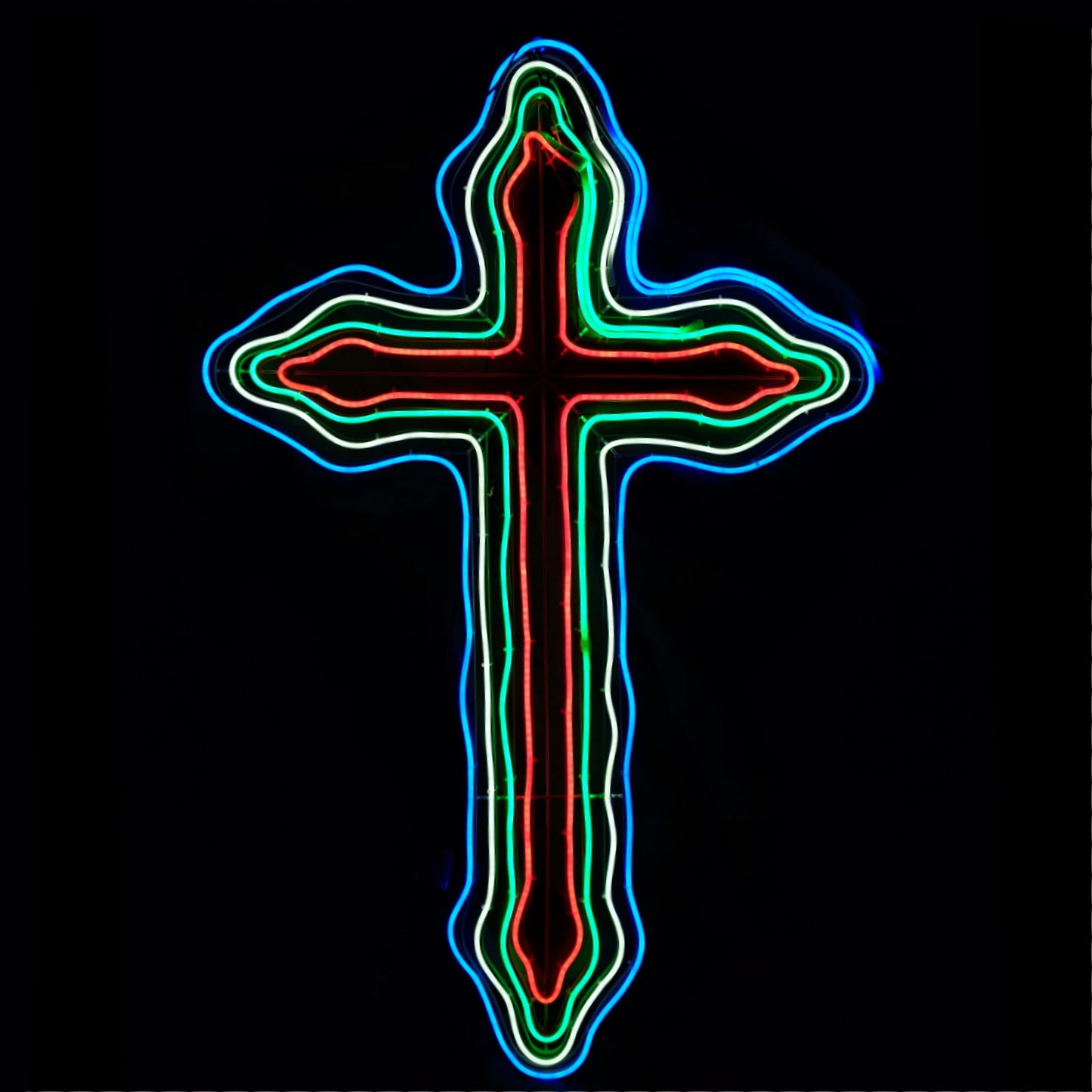 Christmas LED Neon Motif 4 Layer Cross Animated Multi Colour 121x75cm Outdoor Display