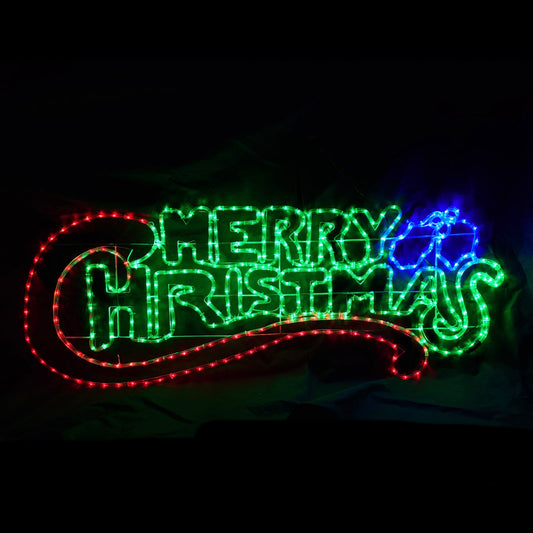 Christmas LED Motif Animated Red Green Merry Christmas 100x44cm Outdoor Display