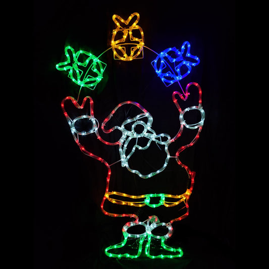 Christmas LED Motif Animated Santa Juggling Gift Boxes 70x114cm Outdoor Display