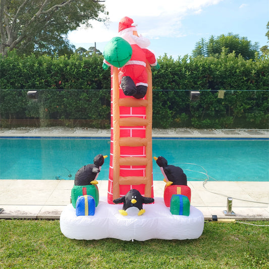 Christmas Decoration Inflatable 180cm Santa Climbing Chimney LED Lit