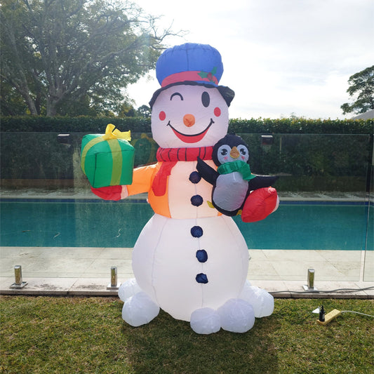 Christmas Decoration Inflatable 180cm Snowman Holding Penguin & Giftbox