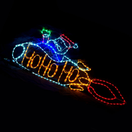 Christmas LED Motif Animated Santa Flying Rocket Ship HOHOHO 168x65cm Outdoor Display