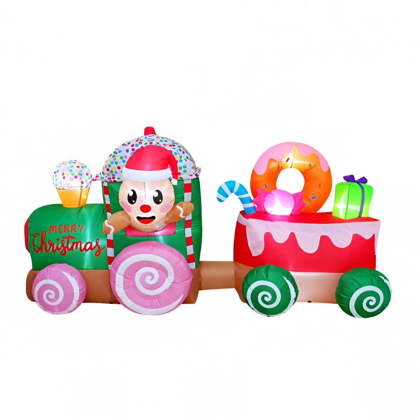 Christmas Decoration Inflatable 240cm Wide Gingerbread Candy Gift Train LED Lit Outdoor Decoration