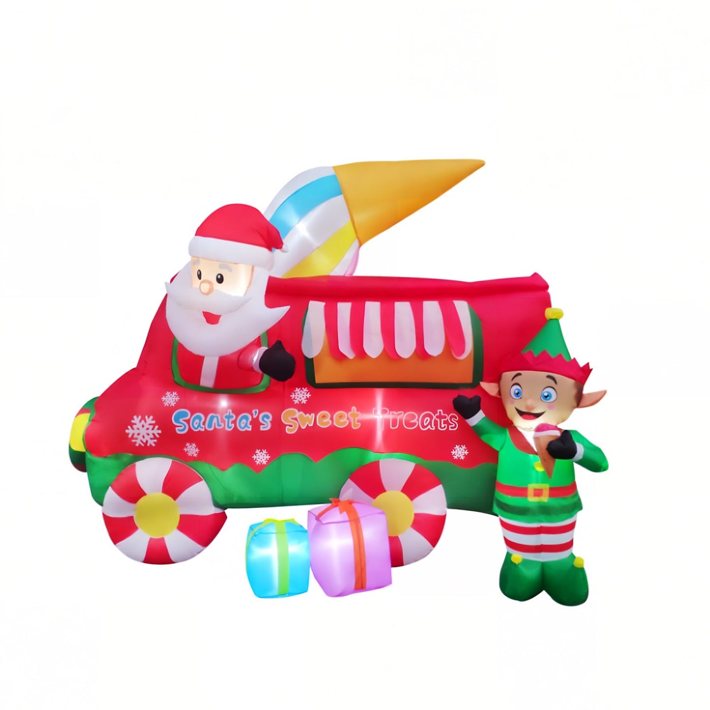 Christmas Decoration Inflatable 300cm High Santa Riding Mini Van LED Lit Outdoor Decoration