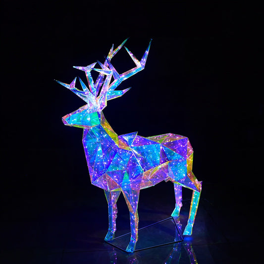 Christmas 3D Rainbow Film Erected Holographic Polygon 160cm Reindeer Doe LED Glimmering Cosmic Effect Outdoor