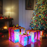 Christmas 3D Rainbow Film Erected Holographic Polygon 3pcs Gift Boxes LED Glimmering Cosmic Effect Outdoor