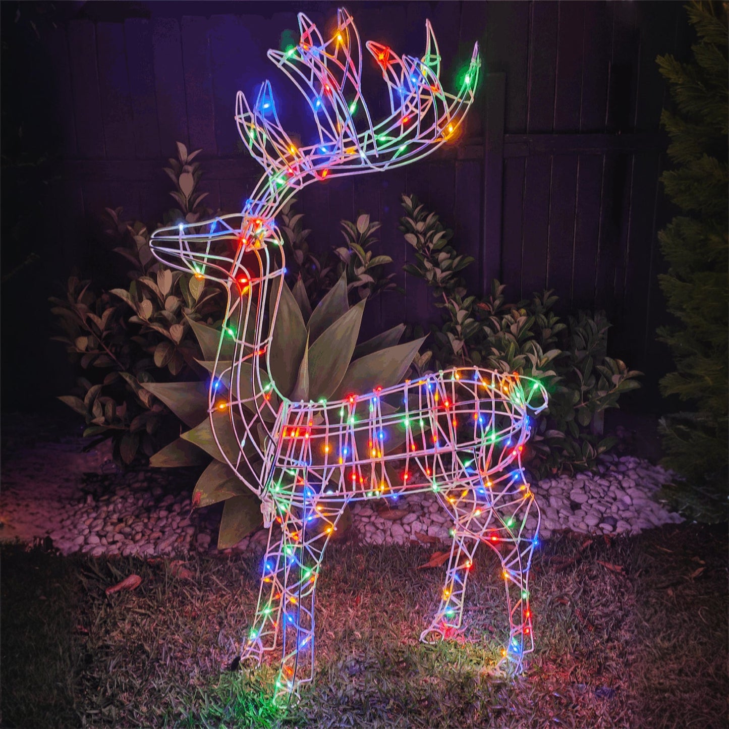 Christmas Decoration 3D Frame Standing Buck Reindeer 114cm Multi LED Indoor Outdoor