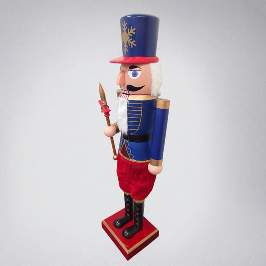 160cm Musical Animated Moving Blue Nutcracker Scepter Wielding Sings Jingle Bells Christmas Decoration