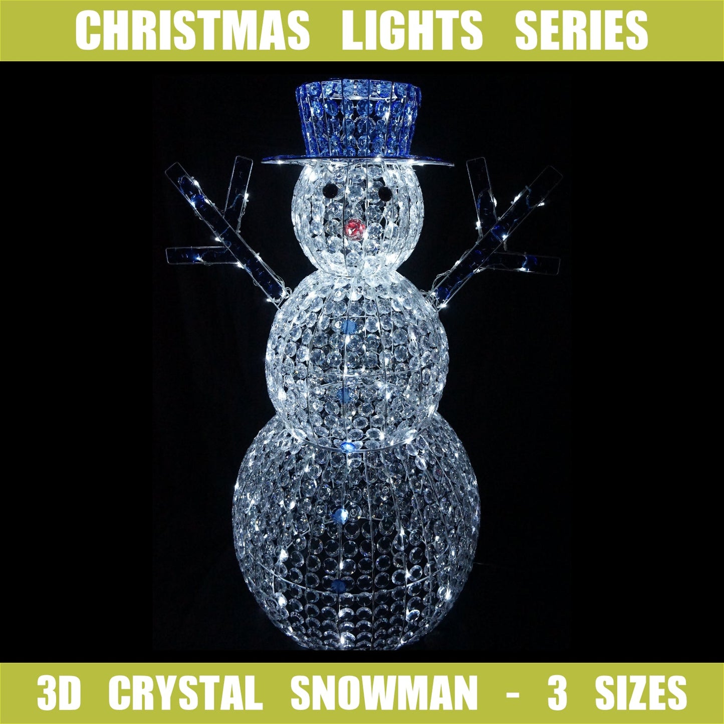 Christmas Decoration 3D Crystal Snowman 50, 80, 120cm LED Display Indoor/Outdoor