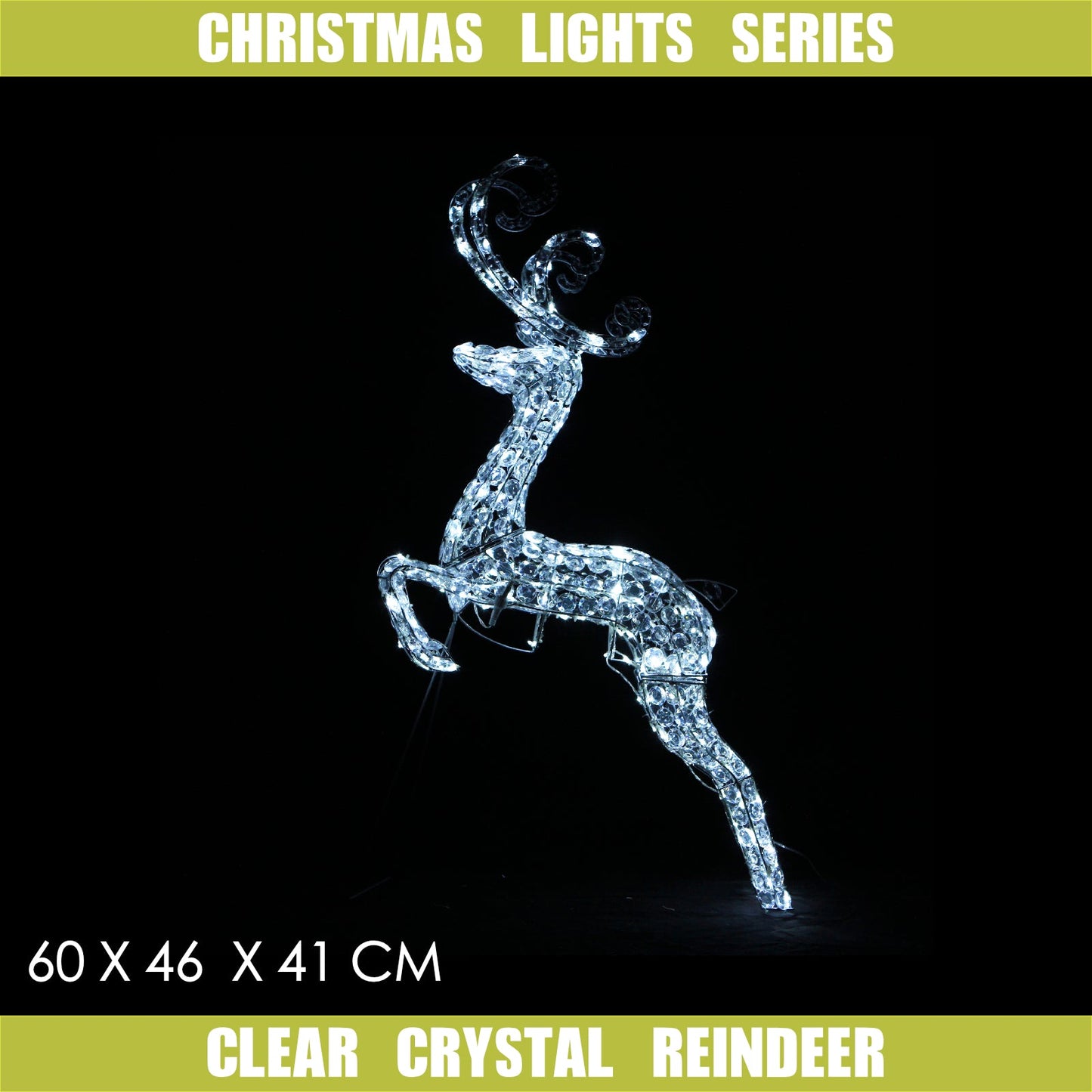 Christmas Decoration 3D Crystal Leaping Galloping Reindeer 96x46x14cm White LED Display Indoor/Outdoor