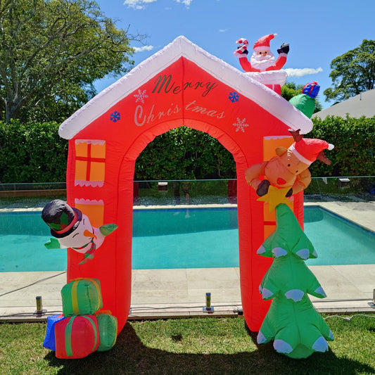 Christmas Decoration Inflatable 240cm Tall Christmas House Arch LED Lit