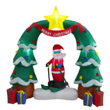 Christmas Decoration Inflatable 200cm Christmas Tree Arch Santa Skiing LED Lit Outdoor Decoration