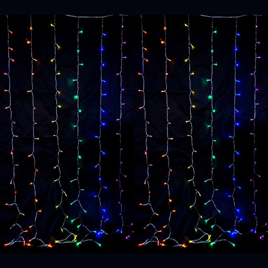 Christmas 360 LED Rainbow Colour Curtain Lights 8 Functions 2.5m Drop Indoor/Outdoor