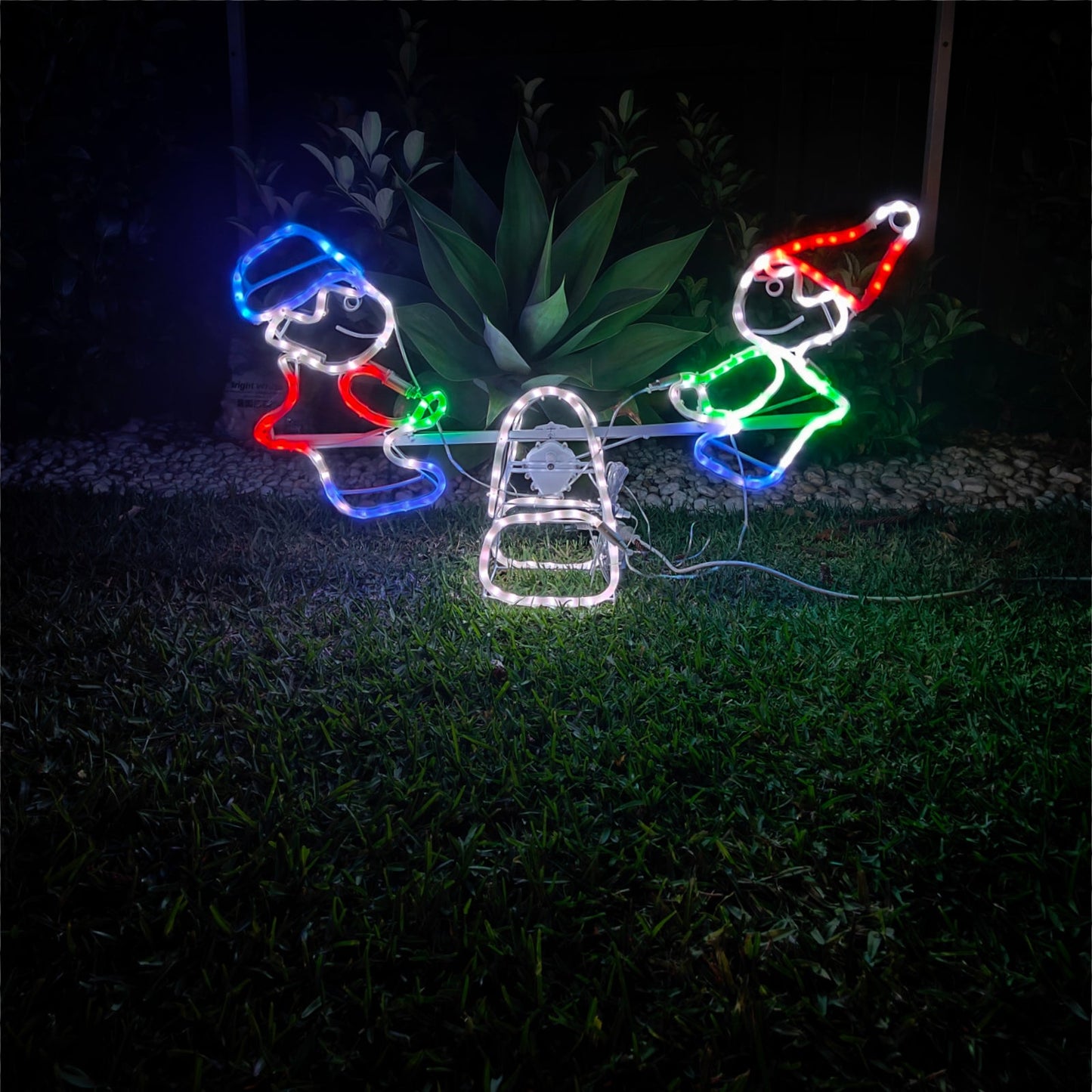 Christmas LED Motif Motorised Elves on Seesaw 86x57cm Indoor Outdoor Display