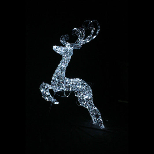 Christmas Decoration 3D Crystal Leaping Galloping Reindeer 96x46x14cm White LED Display Indoor/Outdoor