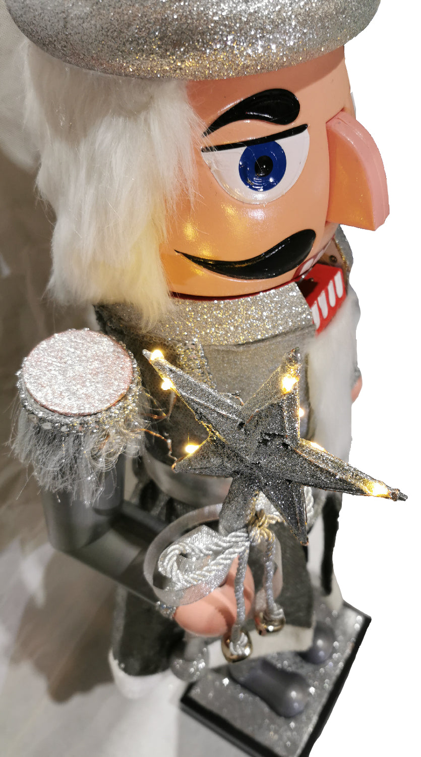 110cm Musical Animated Moving Silver Nutcracker Sings Jingle Bells Christmas Decoration