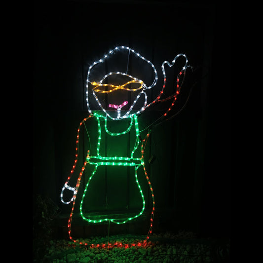 Clearance Christmas LED Motif Animated Waving Mrs Claus 140cm Outdoor Lighting Silhouette