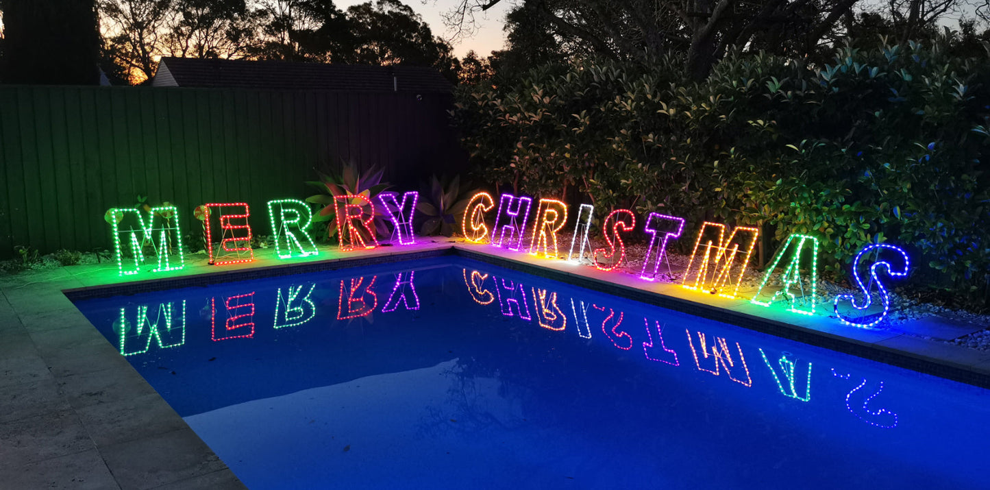 Christmas LED Motif Rainbow Merry Christmas Sign 60cm Letter Outdoor Display