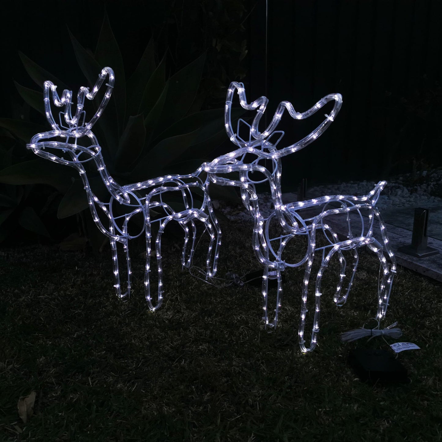 Solar Christmas LED Motif 2pcs Twin 60cm Bucks Reindeer Set Cool White Outdoor