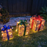 Christmas Motif 3D 3 Pieces Set Gift Boxes LED Warm White Indoor Outdoor Display