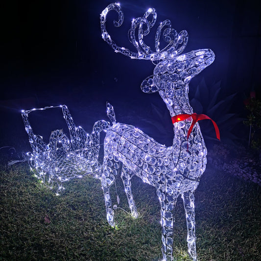 Christmas Decoration 3D Crystal Beads Reindeer Sleigh Set 99cm LED Display Indoor/Outdoor