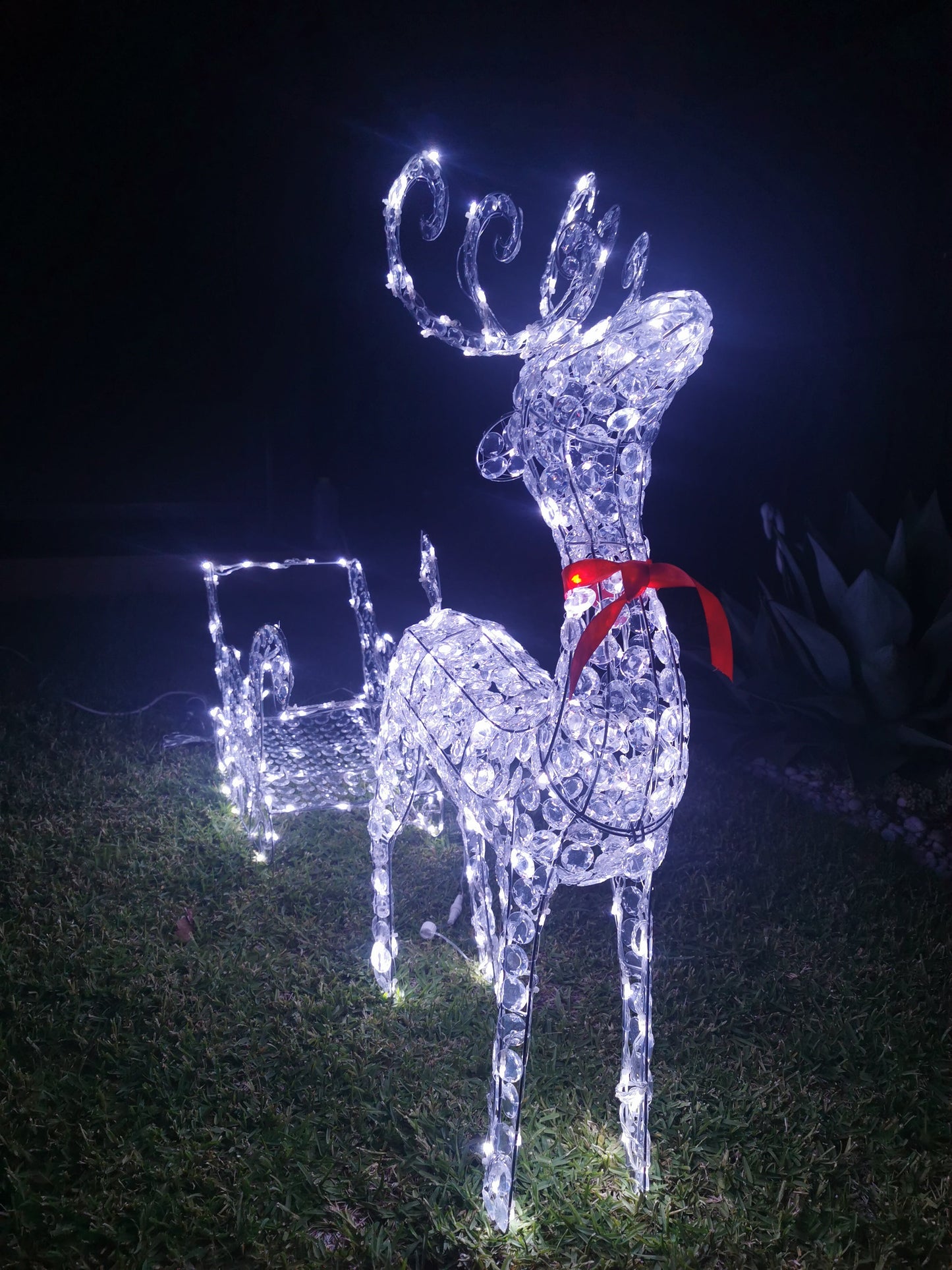 Christmas Decoration 3D Crystal Beads Reindeer Sleigh Set 99cm LED Display Indoor/Outdoor