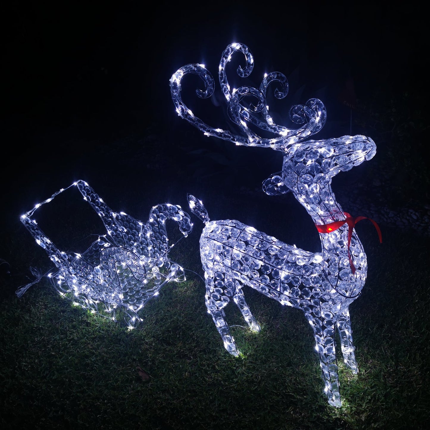 Christmas Decoration 3D Crystal Beads Reindeer Sleigh Set 99cm LED Display Indoor/Outdoor