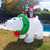 Christmas Decoration Inflatable 240cm Wide Penguins Riding Polar Bear LED Lit Outdoor Decoration