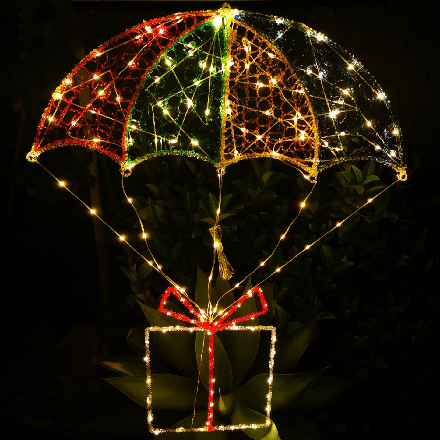 Christmas LED Motif Spun Acrylic Gift Box Parachute 92x117cm LED Lit Animated Outdoor Decoration