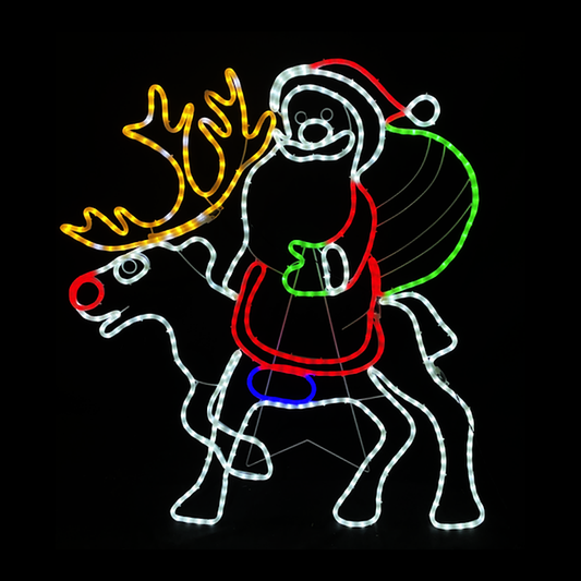 Christmas LED Motif Santa On Rudolph the Red Nosed Reindeer 110x94cm Indoor Outdoor Display Sign