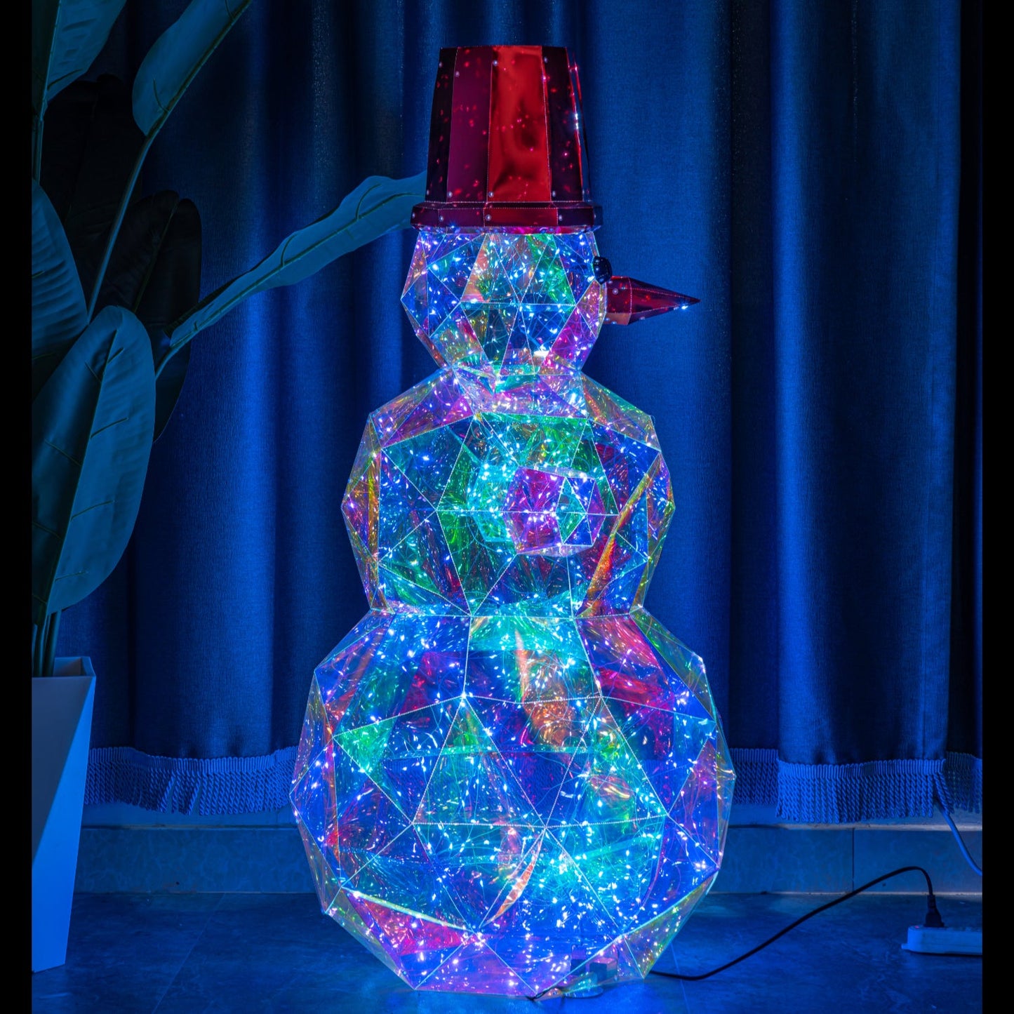 Christmas 3D Rainbow Film Erected Holographic Polygon Snowman 120cm LED Glimmering Cosmic Effect Outdoor