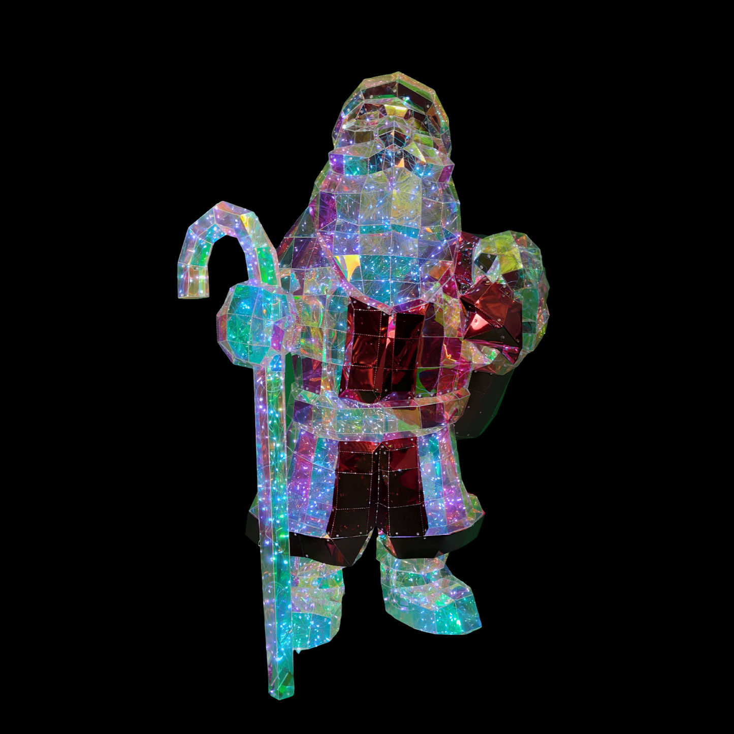 Christmas 3D Rainbow Film Erected Holographic Polygon Father Santa Claus 160cm LED Glimmering Cosmic Effect Outdoor