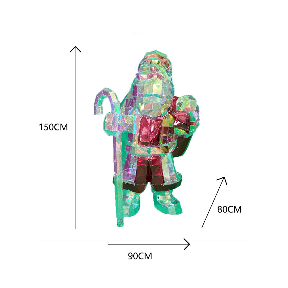 Christmas 3D Rainbow Film Erected Holographic Polygon Father Santa Claus 160cm LED Glimmering Cosmic Effect Outdoor