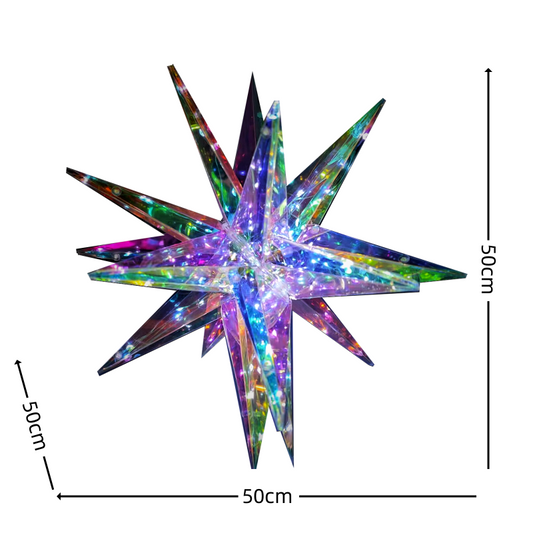 Christmas 3D Rainbow Film Erected Holographic Polygon 50cm Burst Star Fireworks LED Glimmering Cosmic Effect Outdoor