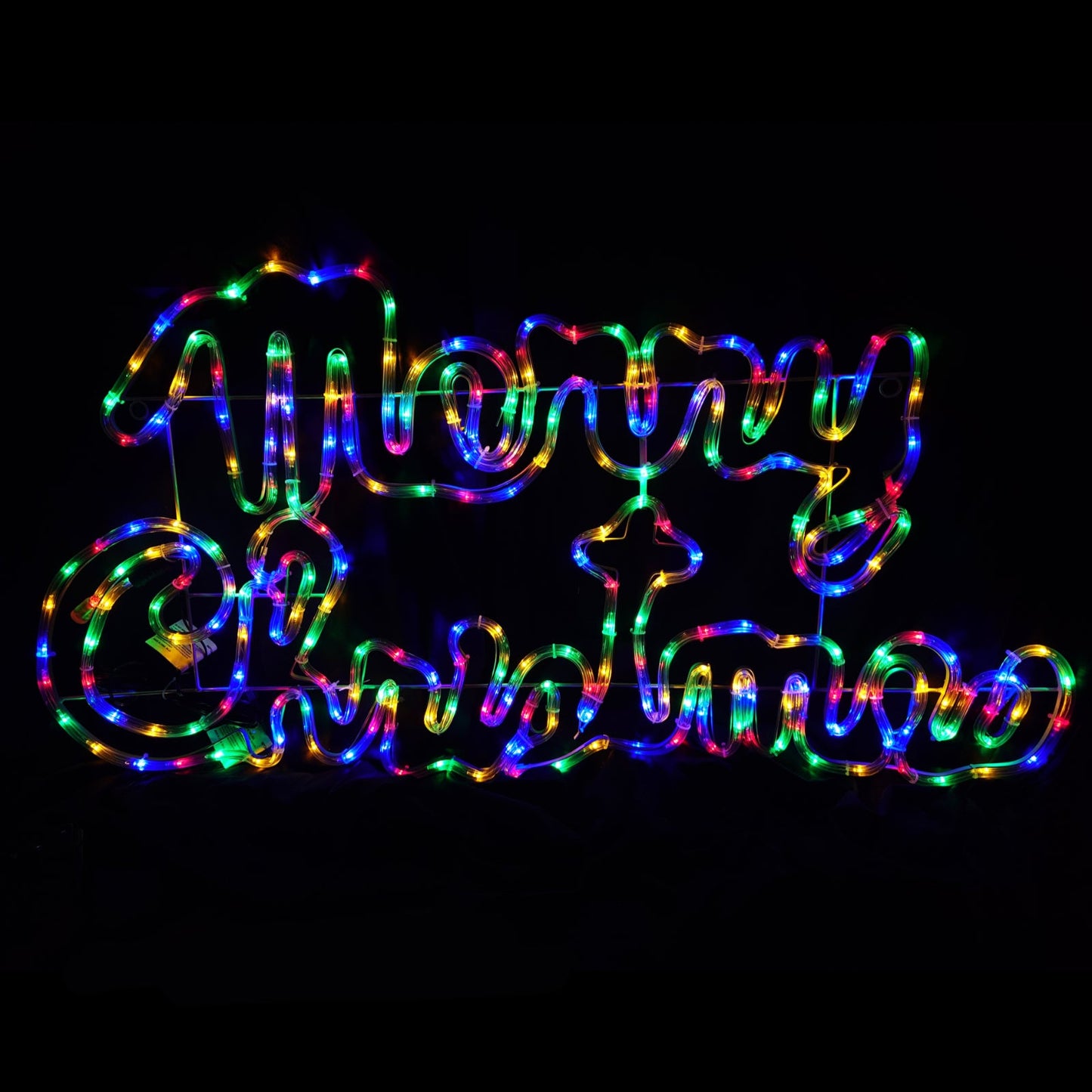Dual Power Solar Plug Christmas LED Motif Merry Xmas 100x50cm Outdoor Display