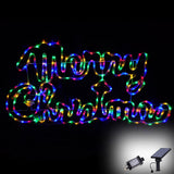 Dual Power Solar Plug Christmas LED Motif Merry Xmas 100x50cm Outdoor Display