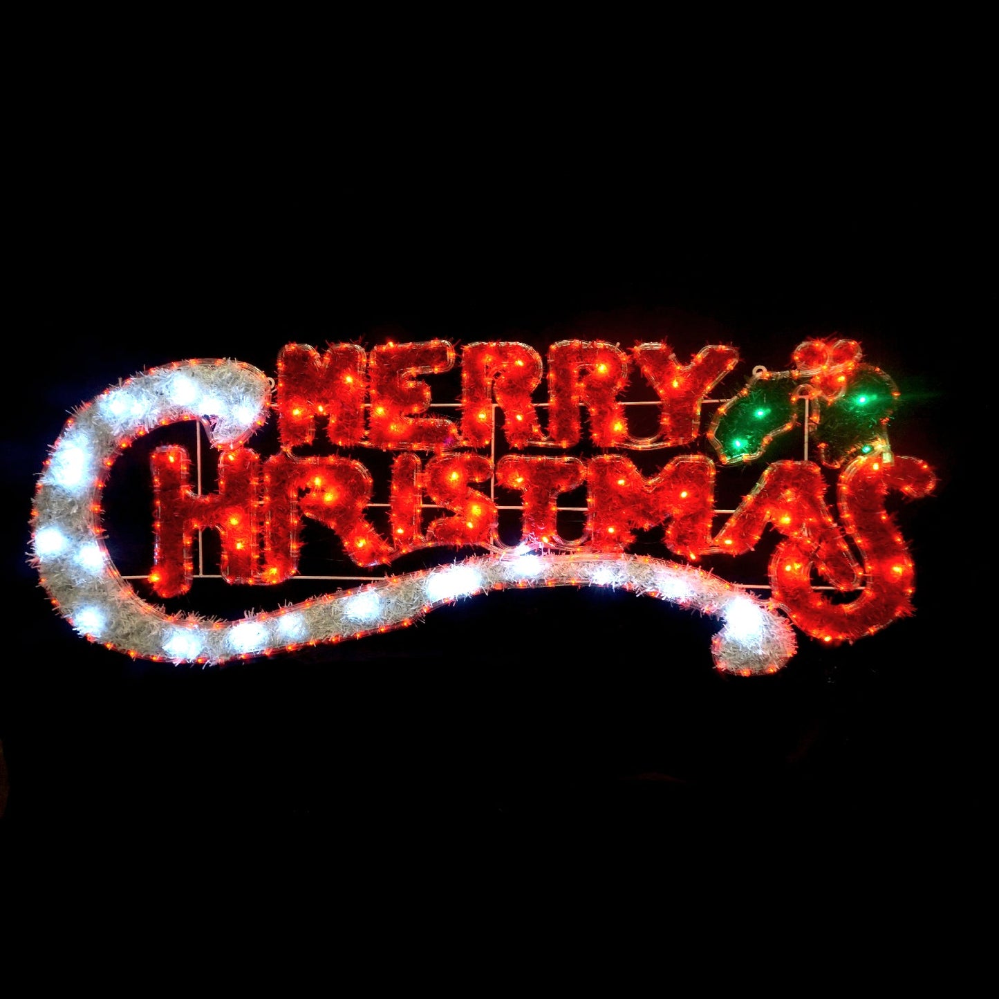 Christmas LED Motif Tinsel Stuffed Merry Christmas 150x53cm Indoor Outdoor Display Sign