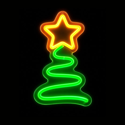 Christmas LED Neon Acrylic Board Tree with Star 25x14cm Outdoor Display
