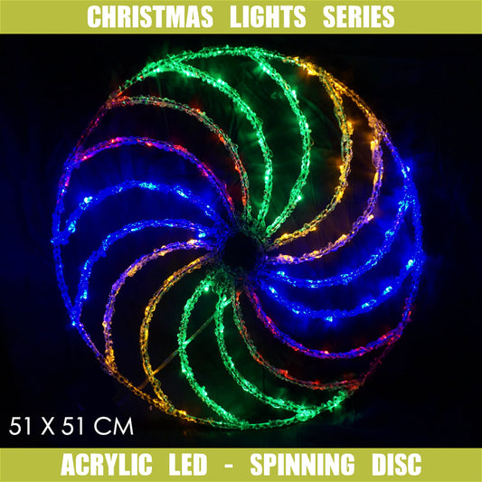 Christmas LED Motif Acrylic Spinning Disc 51x51cm Indoor Outdoor Display Sign