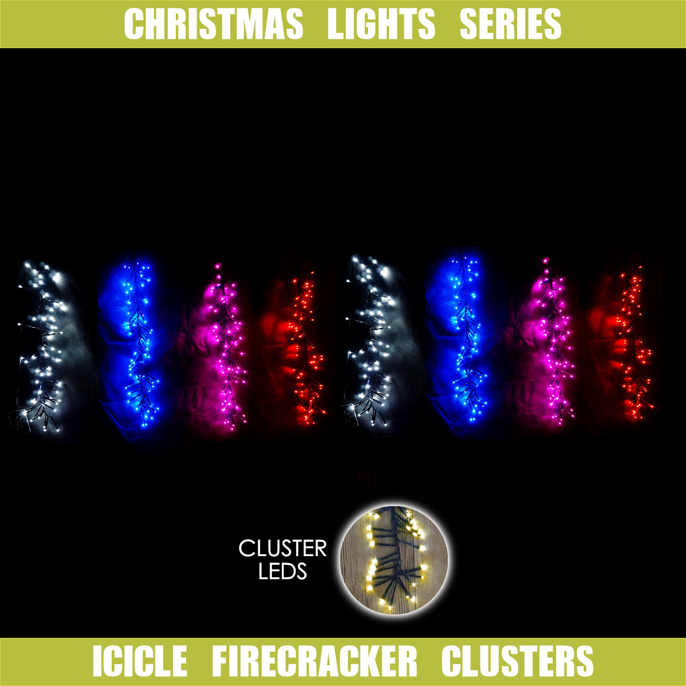 Clearance Christmas 800 LED Icicle Firecracker Cluster Lights Wave/Water Flow Function Effect 8m Long