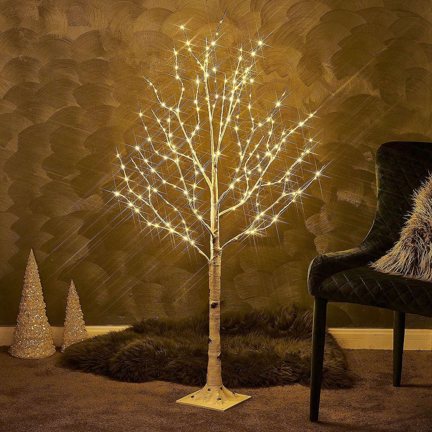 Christmas Decoration Lit Up White Birch Twig Branch Tree Warm White LED Tips Indoor/Outdoor