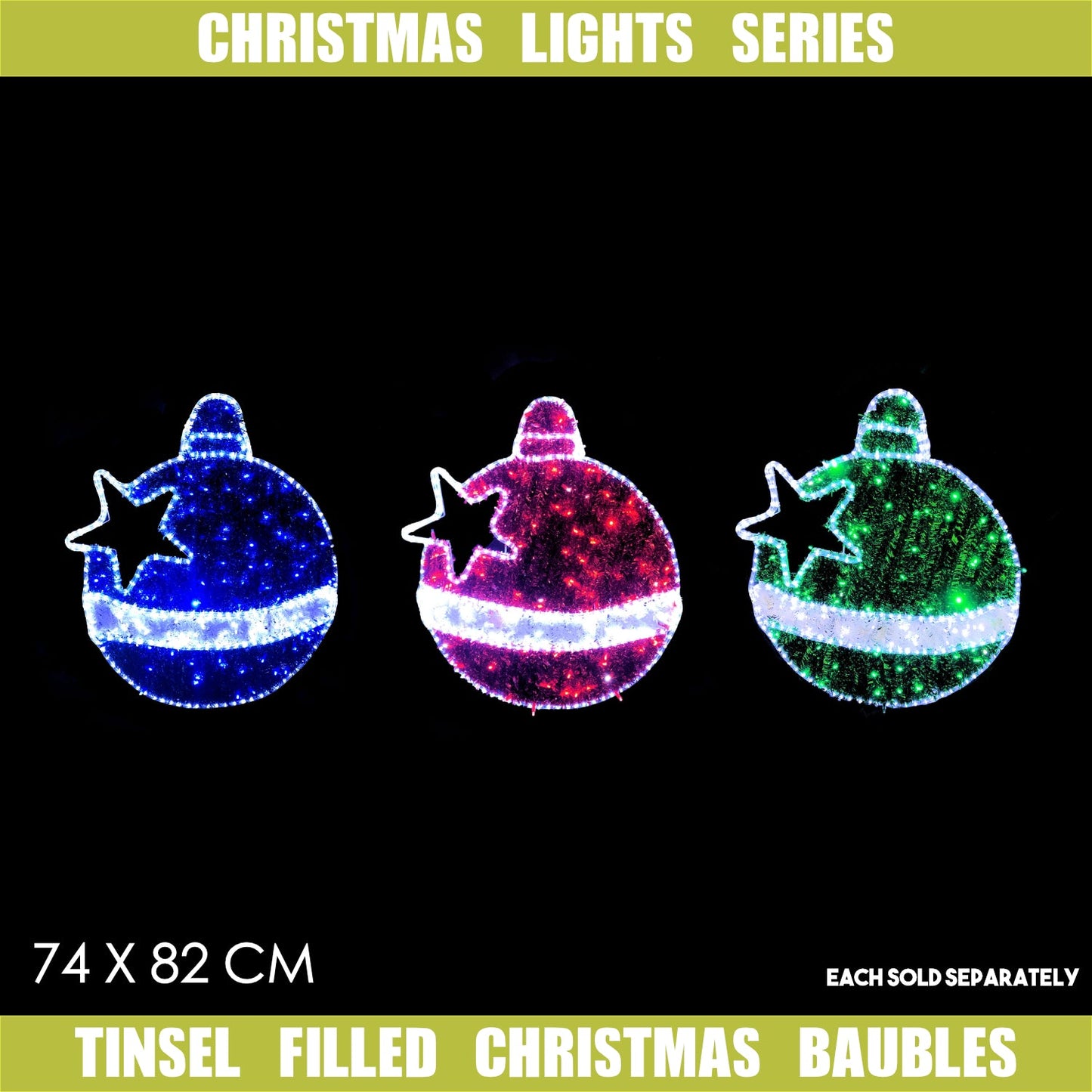 Christmas LED Motif Tinsel Filled Baubles 74x82cm Indoor/Outdoor