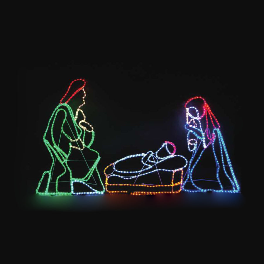 Christmas LED Motif Mary Joseph Jesus Birth Nativity Scene 130 x 120cm Outdoor Rope Light - Lights Fiesta