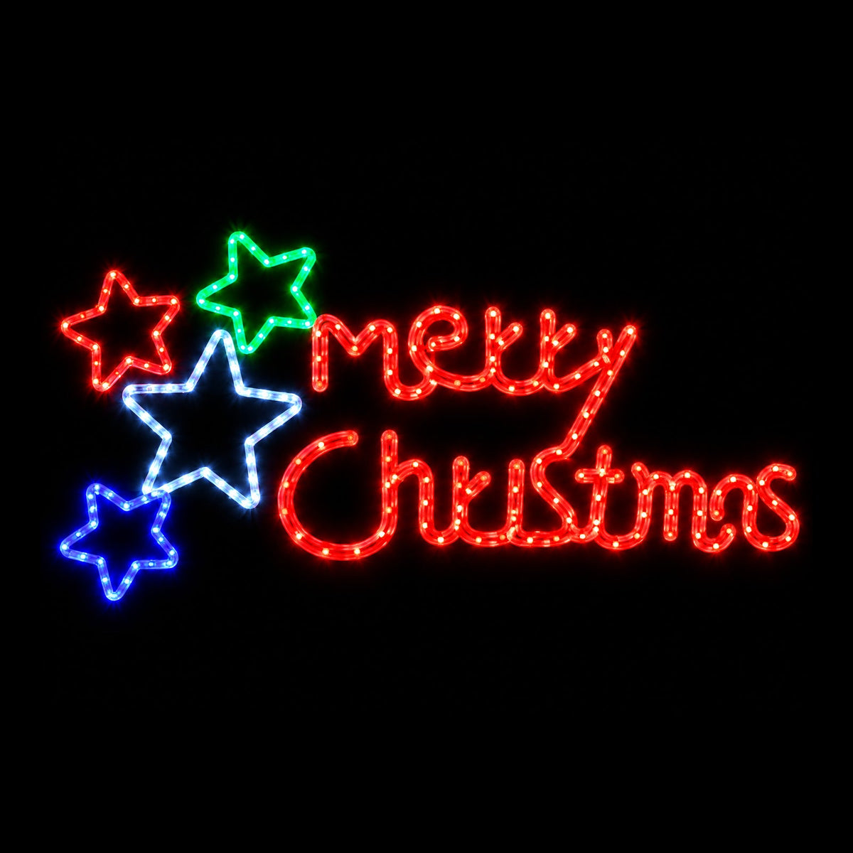 Christmas LED Motif Animated Merry Christmas with Stars Sign 120x50cm Outdoor Display