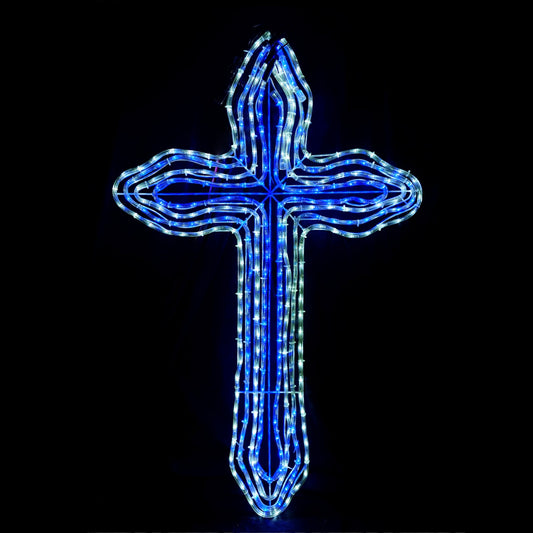 Christmas LED Motif Animated 4 Layer Cross Blue White 75x121cm Outdoor Display