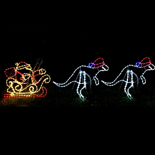 Christmas LED Motif Animated Santa Riding Kangroos Sleigh 280x70cm Outdoor Rope Light